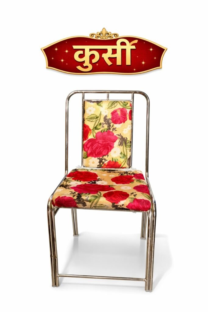 Tent house steel chair with floral cushion for wedding and event seating